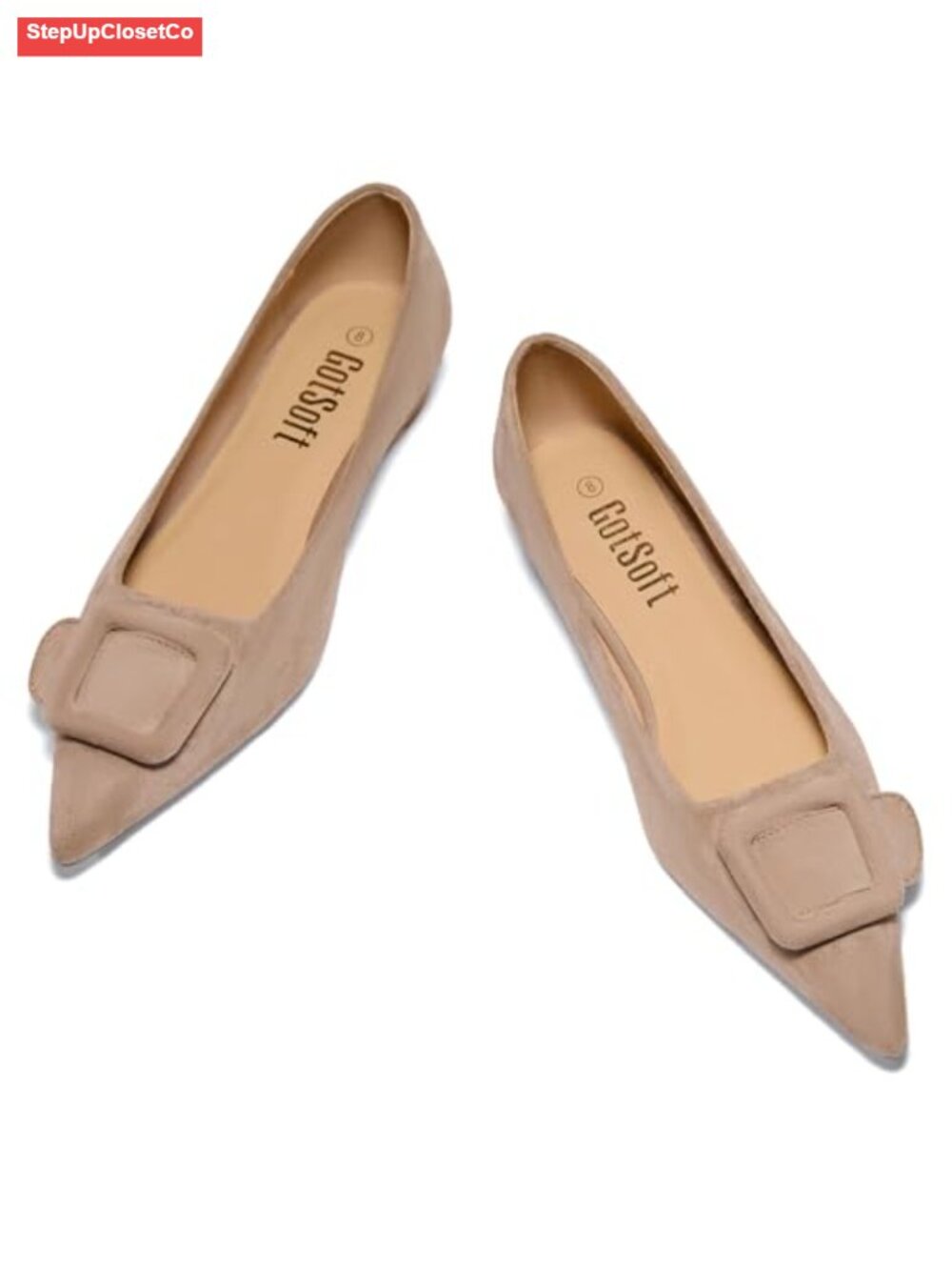 Women's Lambskin Lining Square Buckle Flats Slip On Flat Shoes Memory Padded